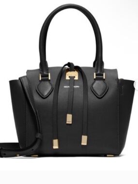 NWT Michael Kors Collection Miranda Large TZ Satchel Black Leather Gold Tone NEW